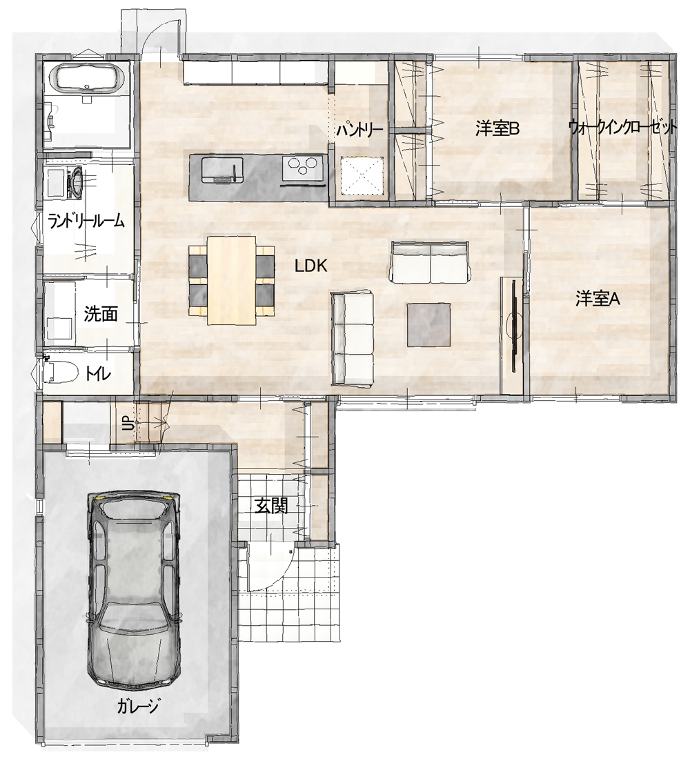 インナーガレージの家 平面図