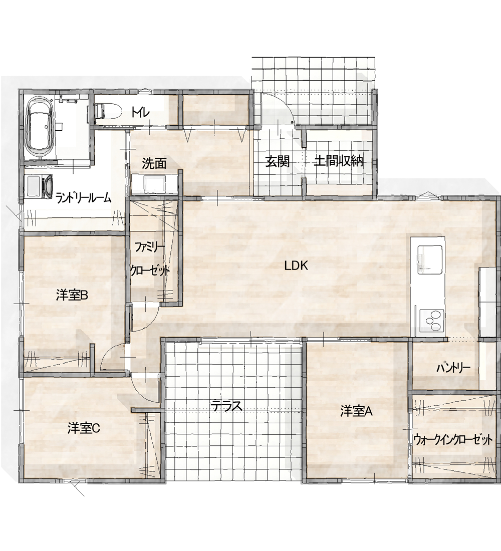 プライベートテラスの家 平面図
