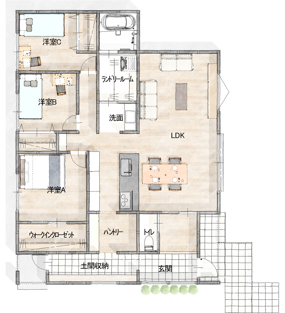 土間収納の家 平面図